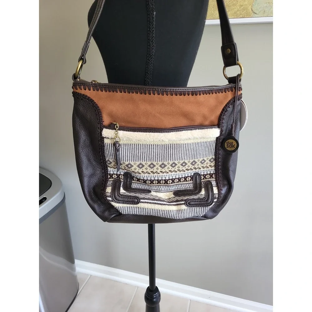 The Sak Iris Fair Isle Leather Hobo Shoulder Bag Brown Knit  NWT MSRP‎ $129